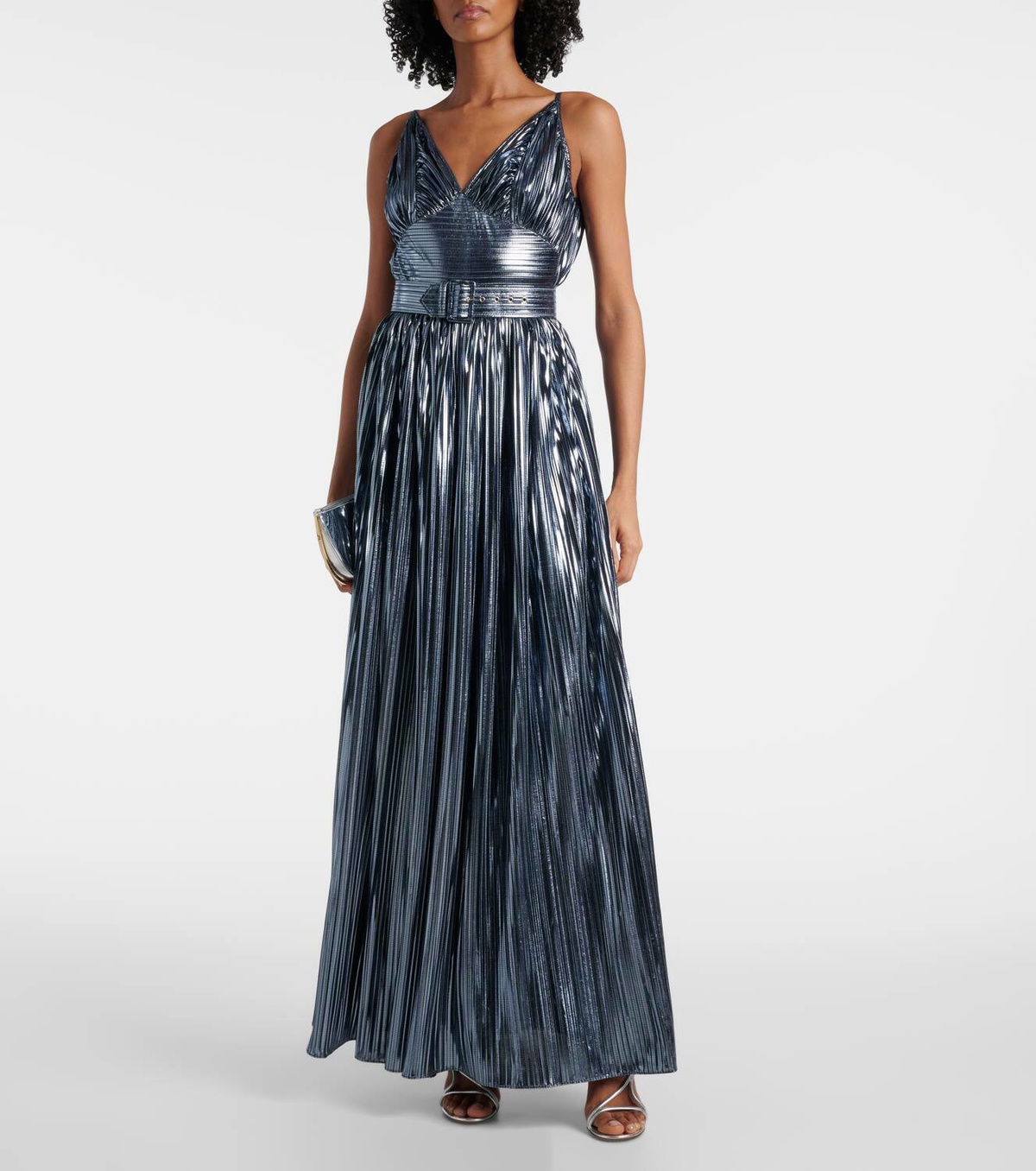 Rodarte Pleated belted lamé gown