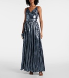 Rodarte Pleated belted lamé gown