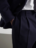 Brunello Cucinelli - Tapered Pleated Wool and Cotton-Blend Herringbone Suit Trousers - Blue
