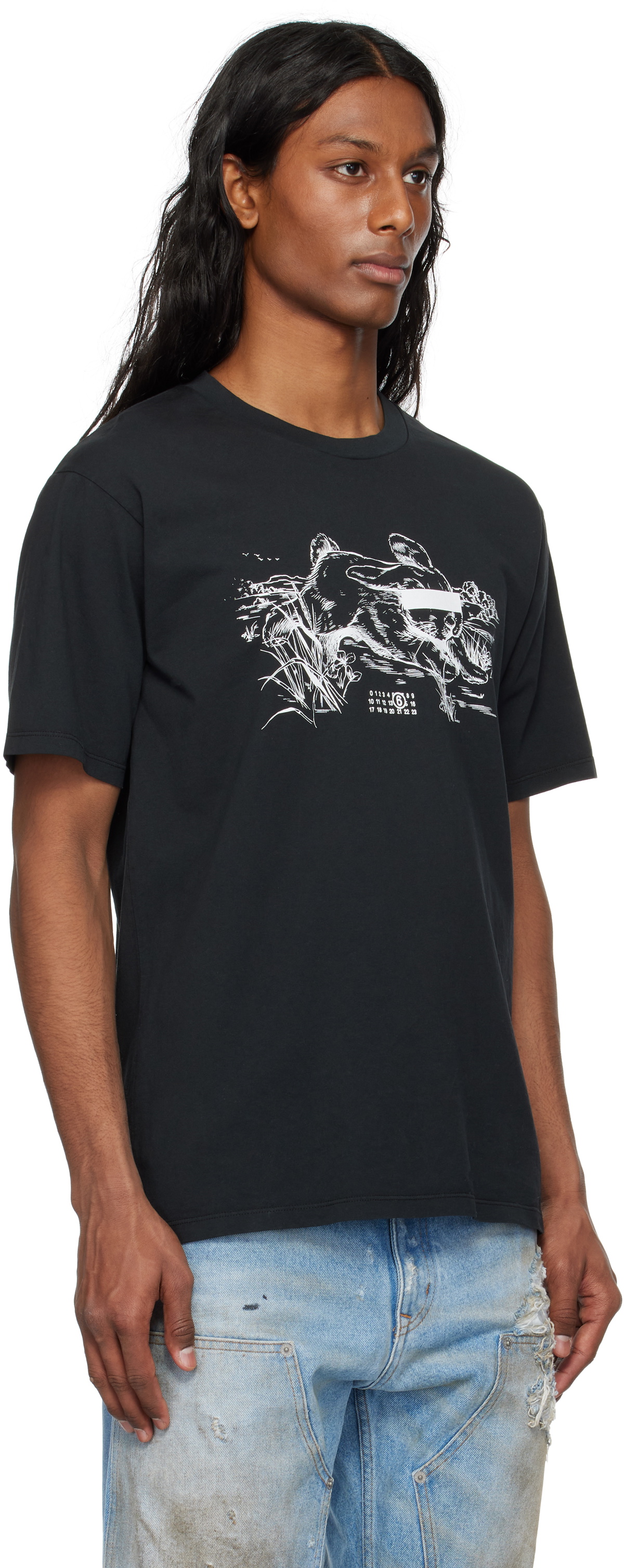 MM6 Maison Margiela Black 'Suis le lapin blanc' T-shirt MM6 Maison