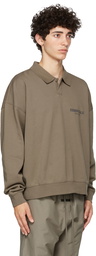 Essentials Taupe Logo Long Sleeve Polo