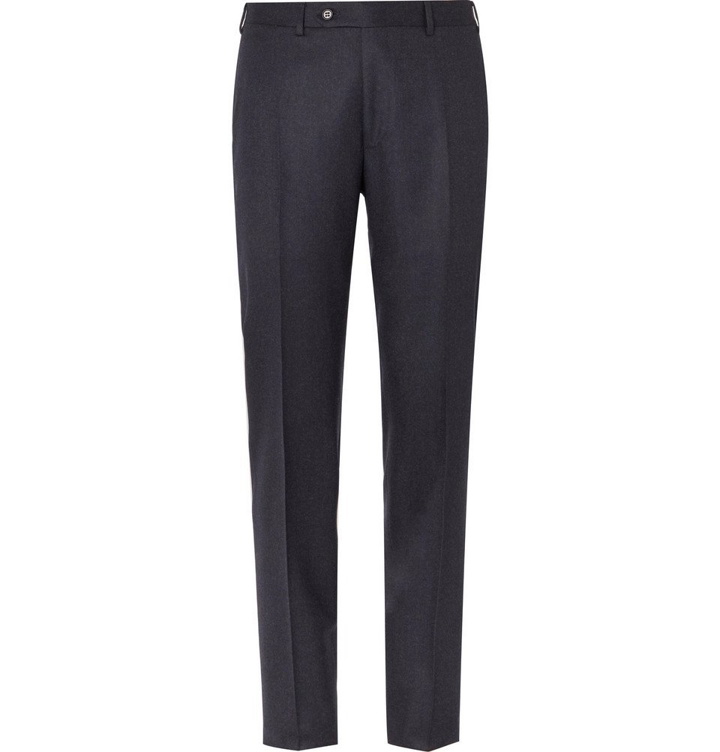 Photo: Canali - Navy Slim-Fit Mélange Super 120s Brushed-Wool Trousers - Navy