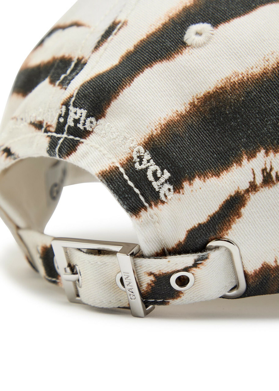 Ganni Logo-appliqué Zebra-print Cotton cap - Cream - One Size