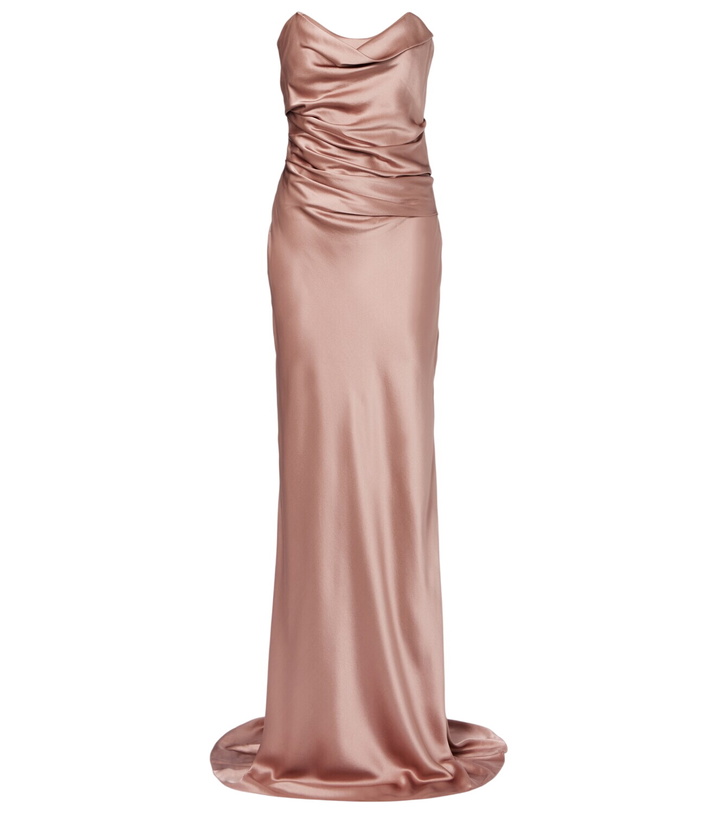 Photo: The Sei Ruched strapless silk satin corset dress