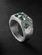 The Ouze - Sterling Silver Emerald Signet Ring - Silver