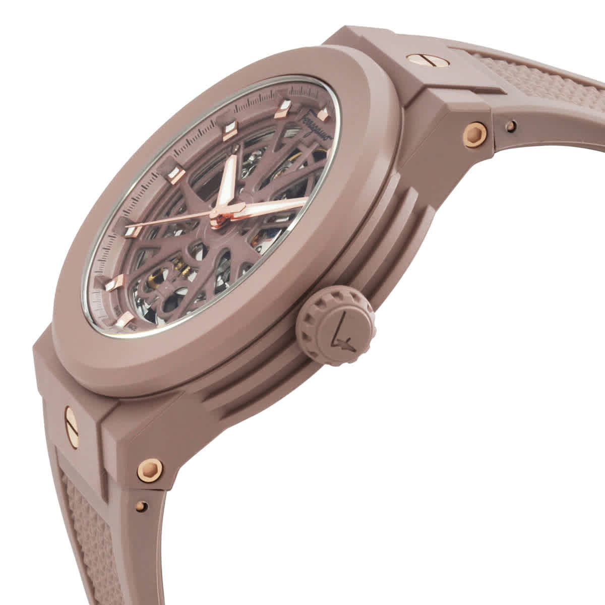 稀少 Ferragamo(フェラガモ) F-80 Automatic Taupe Unisex Watch Ferragamo F-80 Automatic Taupe Skeleton Dial Mens Watch