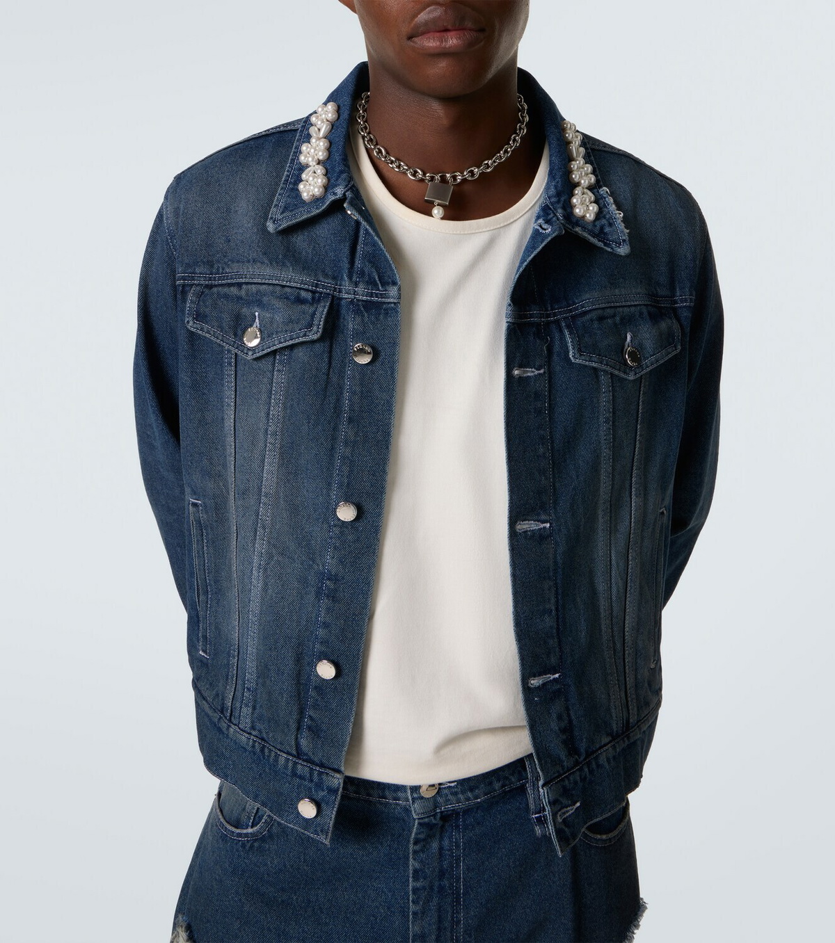 Simone Rocha Embellished cropped denim jacket