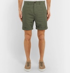 Mr P. - Garment-Dyed Peached Cotton and Linen-Blend Twill Shorts - Army green