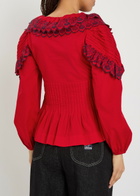 Damson Madder Caroline Embroidered Cotton-poplin Blouse Red