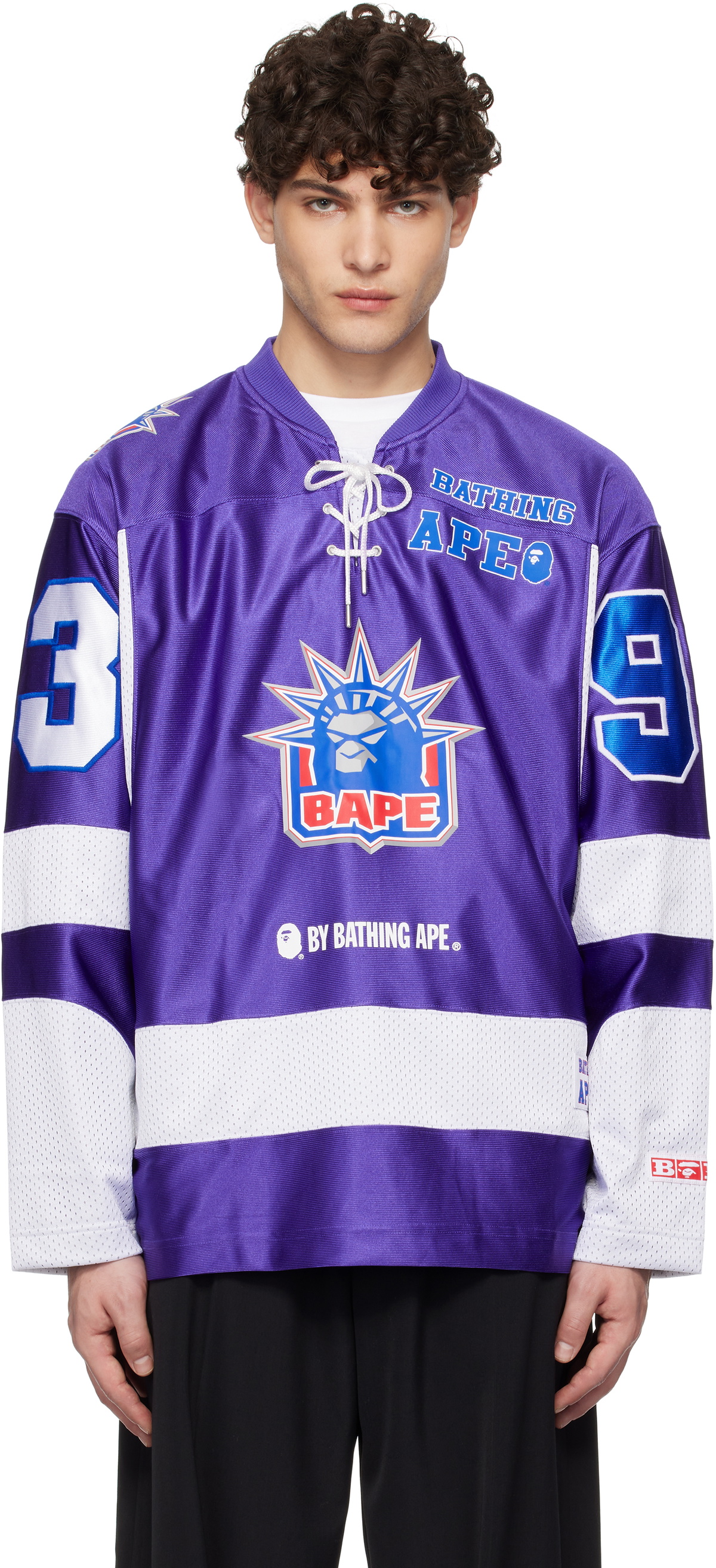 BAPE Purple Multi Logo Ice Hockey Jersey T-shirt A Bathing Ape