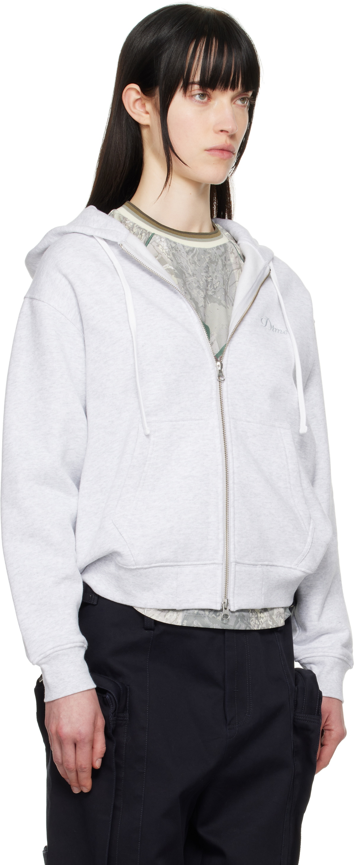 Dime Gray Cursive Zip Up Hoodie