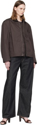 LEMAIRE Brown Leather Collar Cotton Twill Blouson Jacket