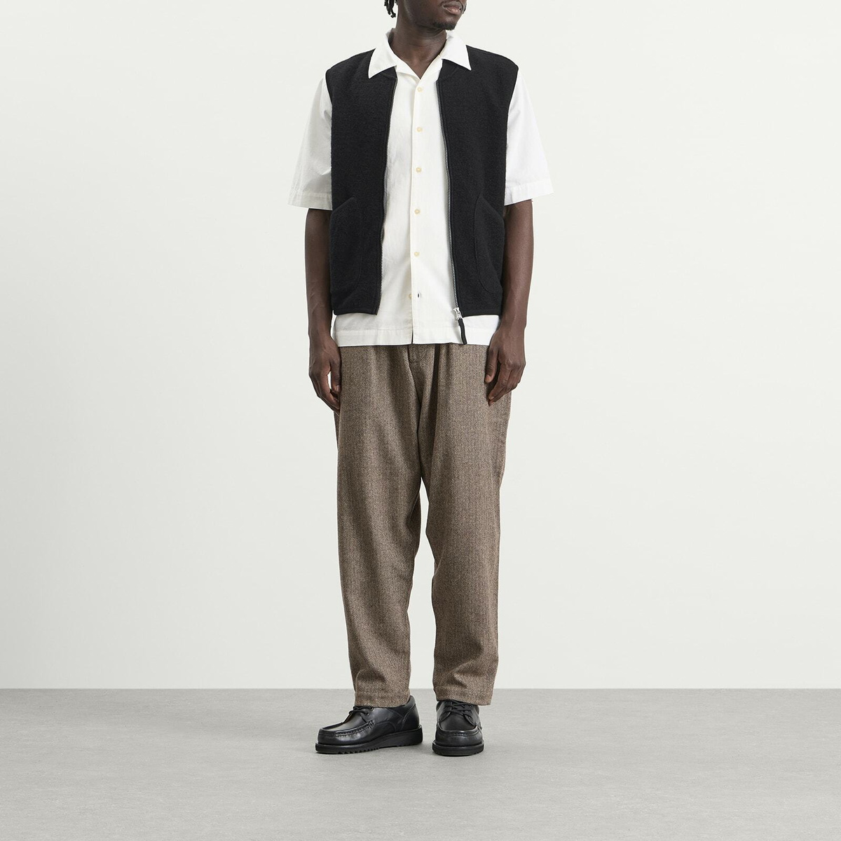 Universal Works Men's Wool Fleece Zip Waistcoat in Black