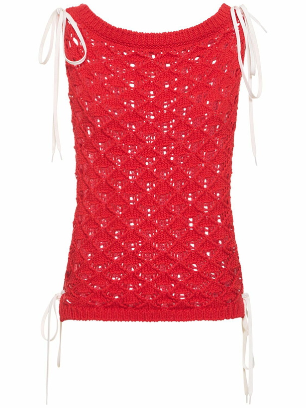 Photo: MSGM - Openwork Cotton Lace Sleeveless Top