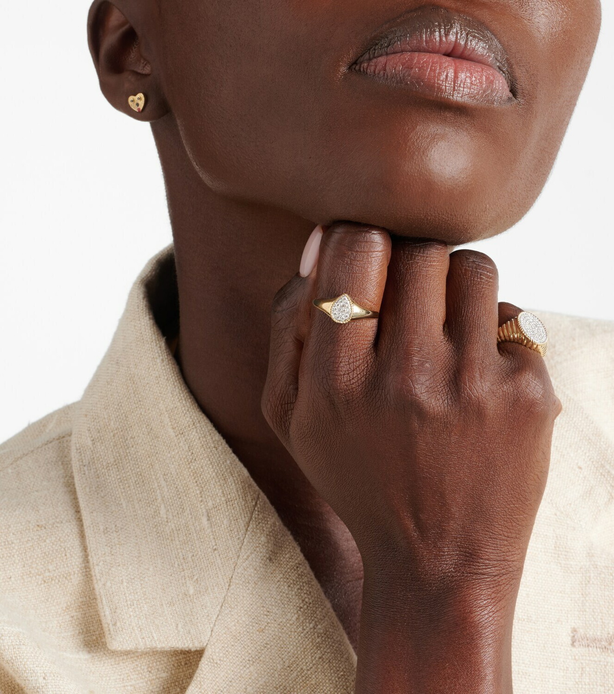 Yvonne Léon Chevalière Baby set of 2 9kt gold rings with diamonds