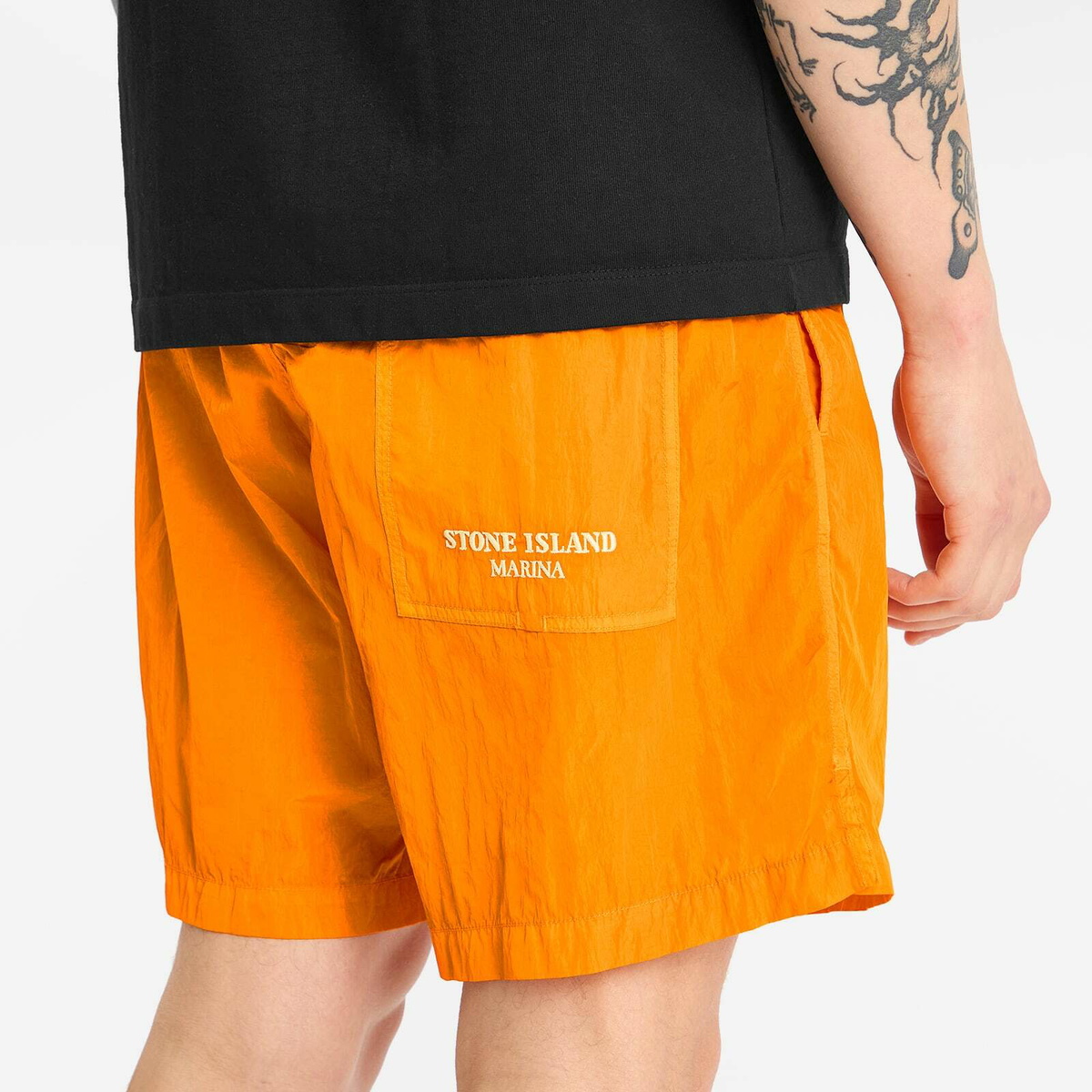 Stone Island Men's Marina Shiny Nylon Swim Shorts in Orange
