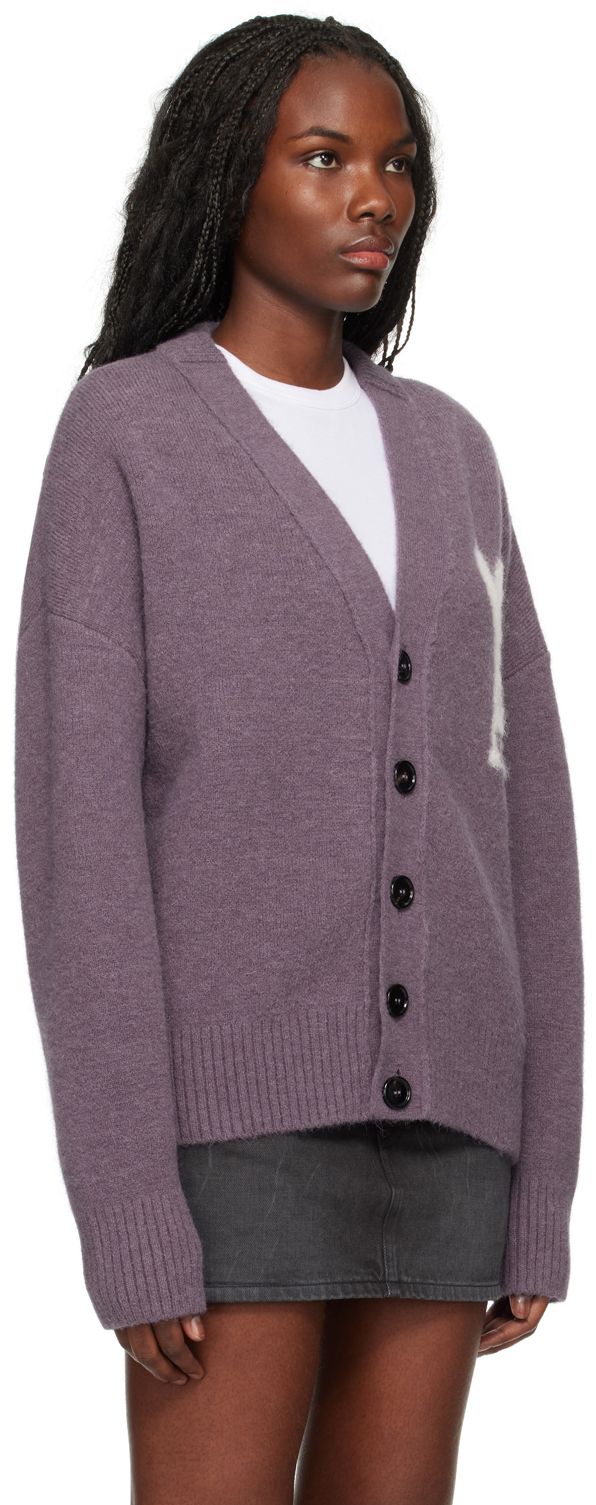 アミパリス　カーディガン　パープル AMI Paris Purple Ami de Coeur Cardigan AMI