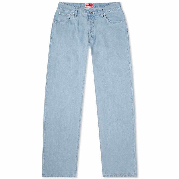 Photo: Kenzo Men's Relax Fit Jeans in Stone Bleached Blue Denim