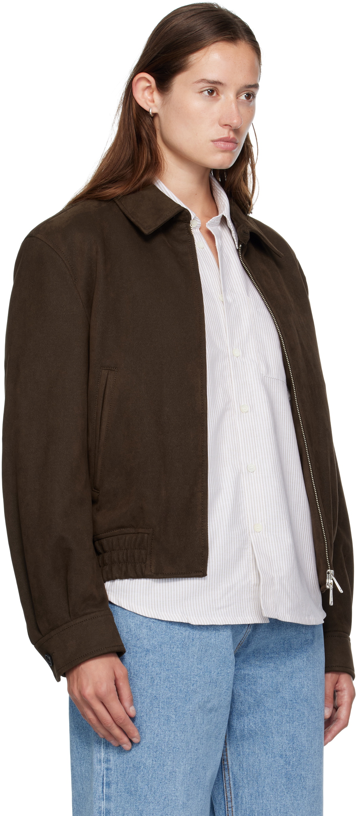 COOR Brown Quilted Swing Top Faux-Suede Jacket