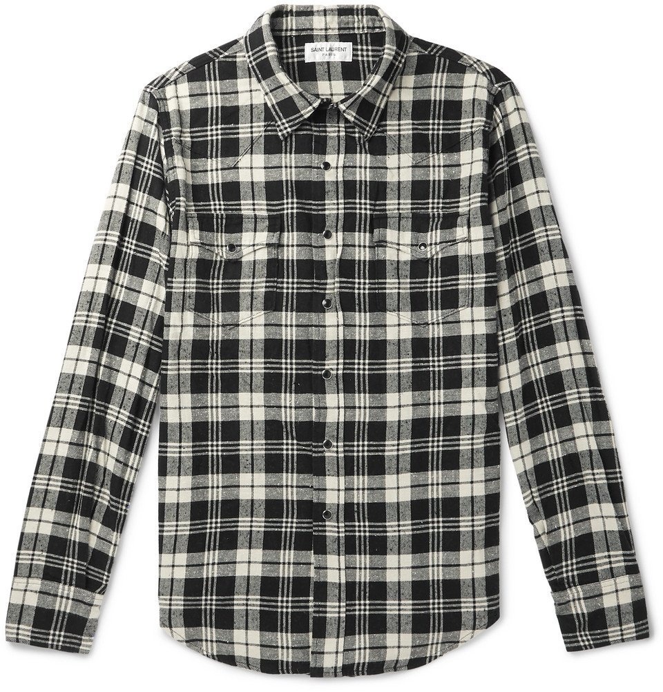 Saint Laurent - Slim-Fit Checked Cotton-Flannel Shirt - Men - Black ...