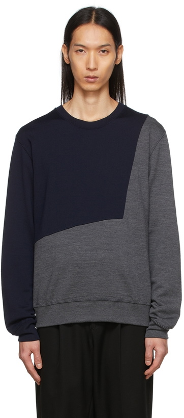 Photo: Comme des Garçons Homme Deux Grey & Navy Wool Panelled Sweater