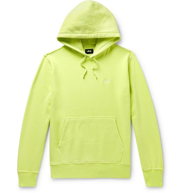 Photo: Stüssy - Logo-Embroidered Fleece-Back Cotton-Jersey Hoodie - Yellow