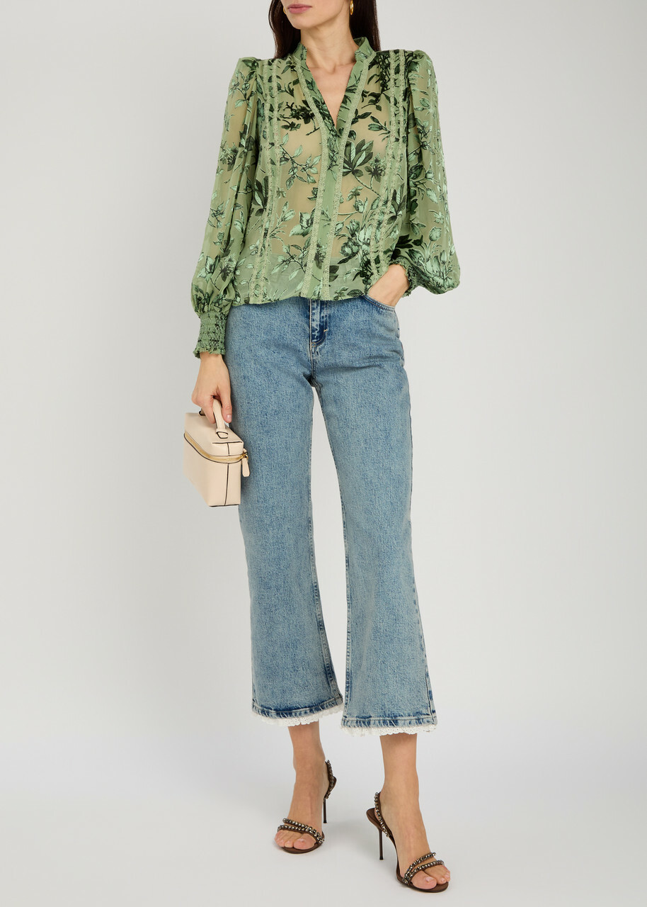 Alice + Olivia Arlette Devoré Chiffon Blouse Green