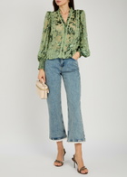 Alice + Olivia Arlette Devoré Chiffon Blouse Green
