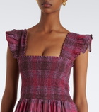 Rixo Kendall shirred plaid cotton maxi dress