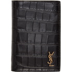 Saint Laurent Black Croc-Embossed Tiny Monogramme Credit Card Holder