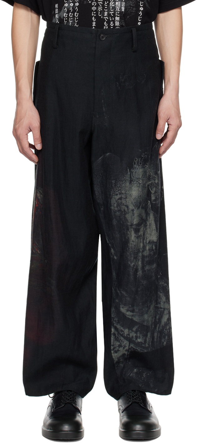 Yohji Yamamoto Black Printed Trousers Yohji Yamamoto