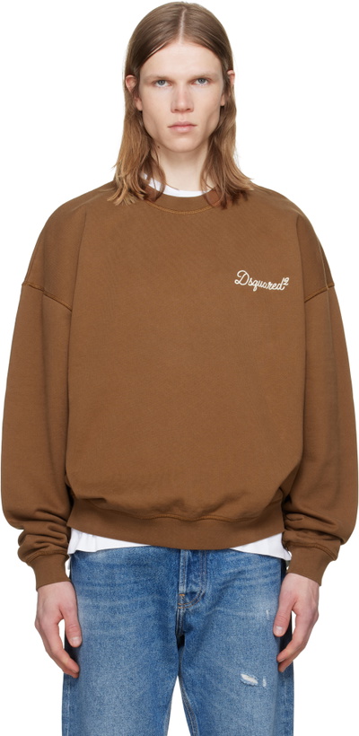 Photo: Dsquared2 Brown D2 Signature Relax Fit Crewneck Sweatshirt