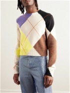 LOEWE - Slim-Fit Cropped Argyle Cashmere Sweater - Neutrals
