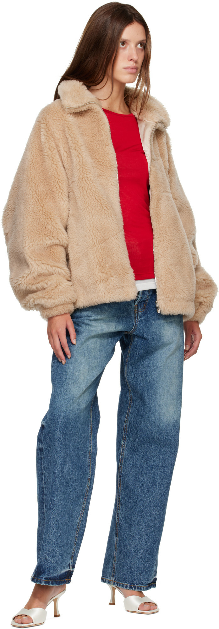 R2W Beige Falco Oversized Wool Slik Jacket