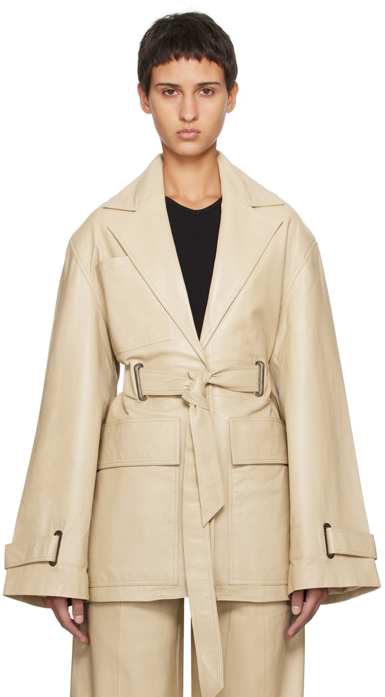 【REMAIN BIRGER CHRISTENSEN】レザー ジャケット ベルト付き REMAIN Birger Christensen Beige Oversized Leather Jacket