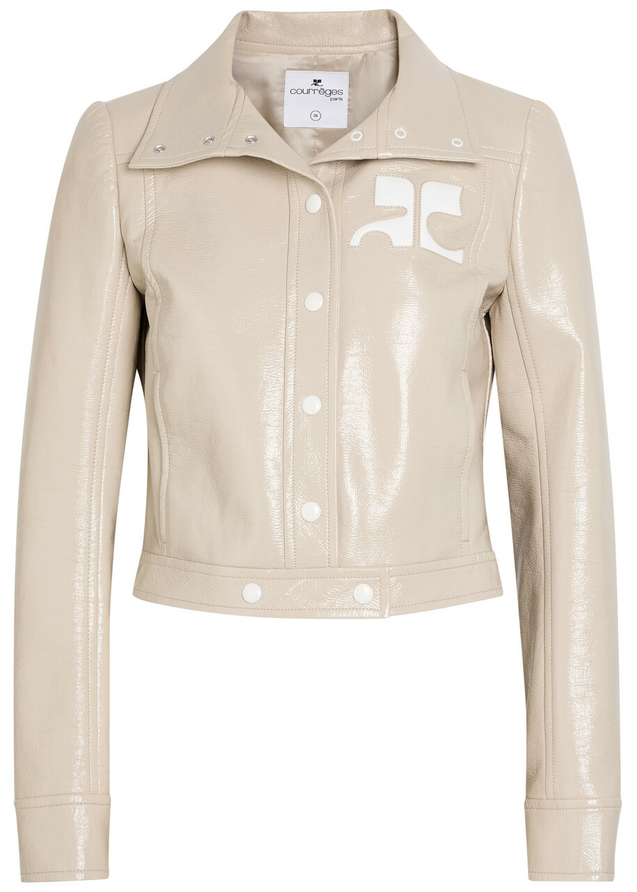 Courrèges Reedition Crinkled Vinyl Jacket Light Grey