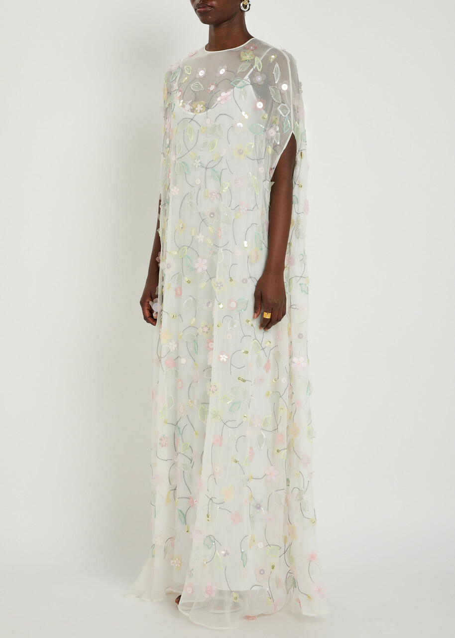 Bernadette Elenore Floral-appliquéd Chiffon Maxi Dress White