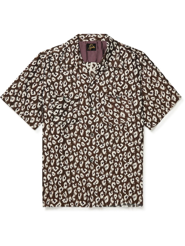 Photo: Needles - Convertible-Collar Leopard-Jacquard Cupro-Blend Shirt - Brown