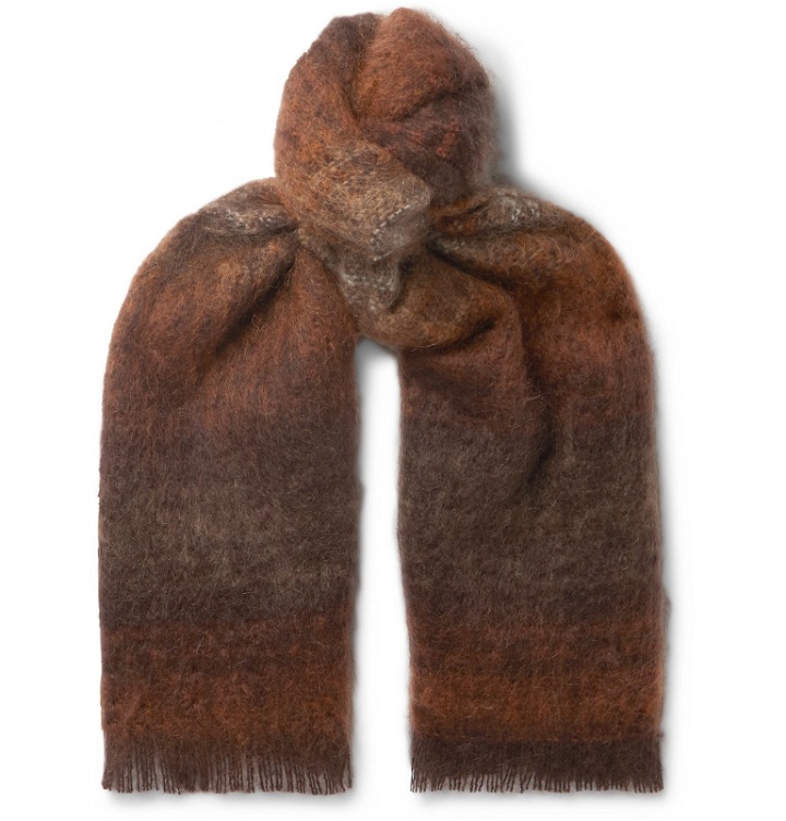 Photo: Mr P. - Striped Fringed Mohair-Blend Scarf - Brown