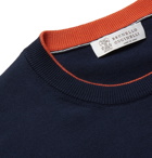 Brunello Cucinelli - Contrast-Tipped Striped Cotton Sweater - Blue