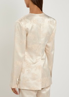 Ganni Floral-jacquard Satin Blazer White