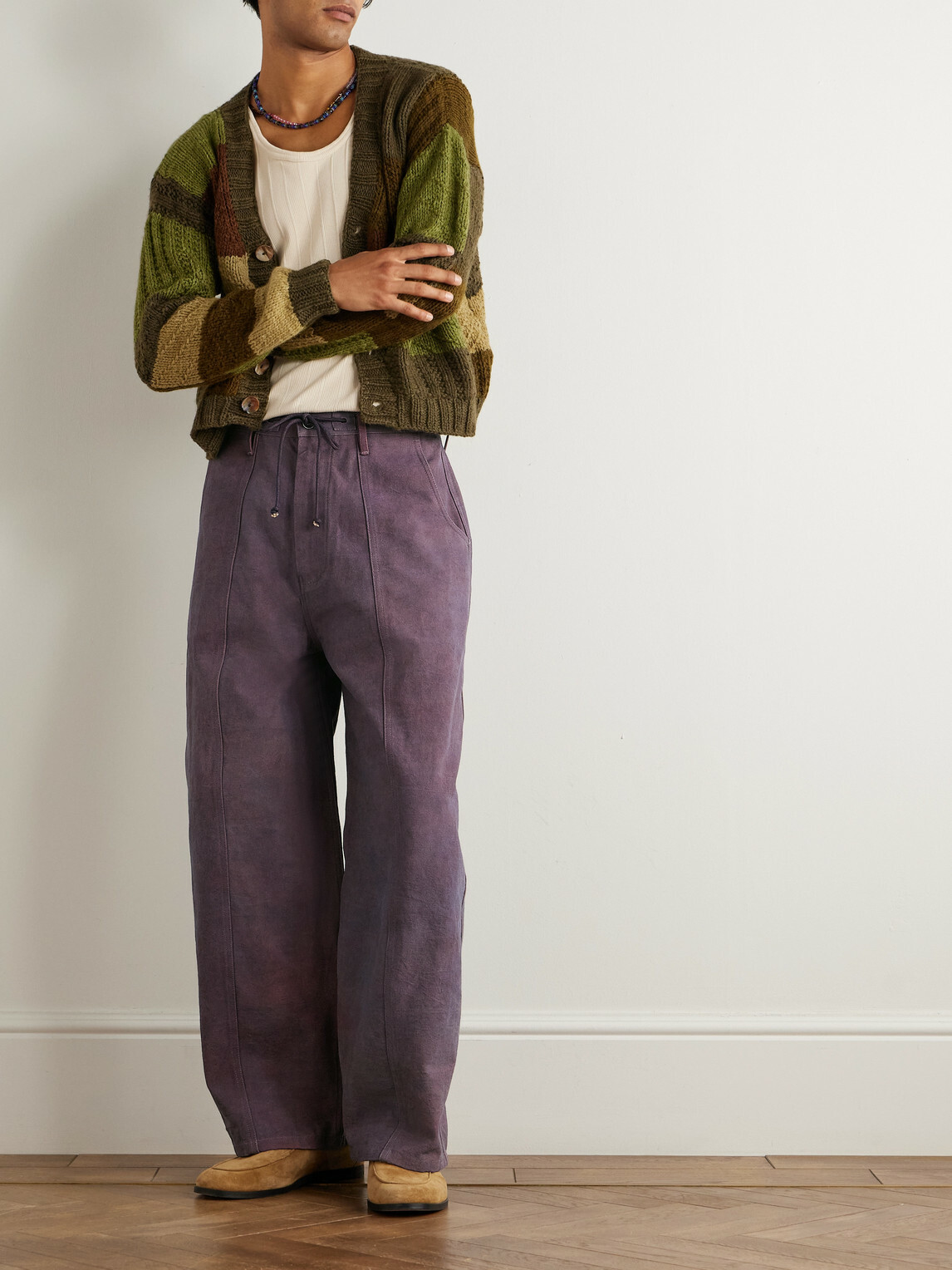 Story mfg. - Document Straight-Leg Panelled Organic Cotton-Canvas Trousers - Purple