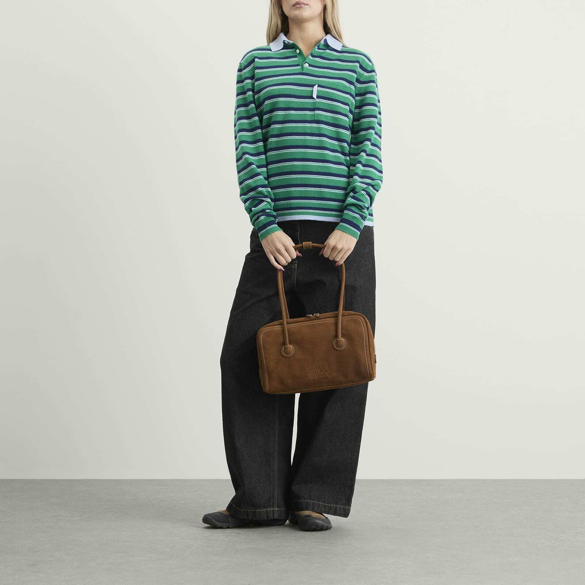 Hommegirls Women's Knit Stripe Polo in Green Stripe