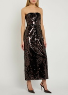 Staud Cece Strapless Sequin-embellished Midi Dress Dark Brown