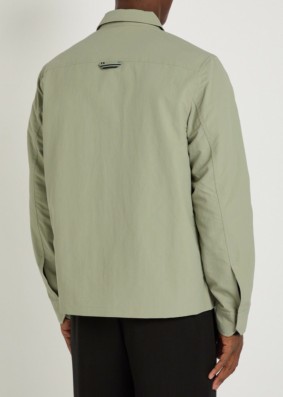 Fred Perry Logo-embroidered Crinkled Shell Overshirt Light Green