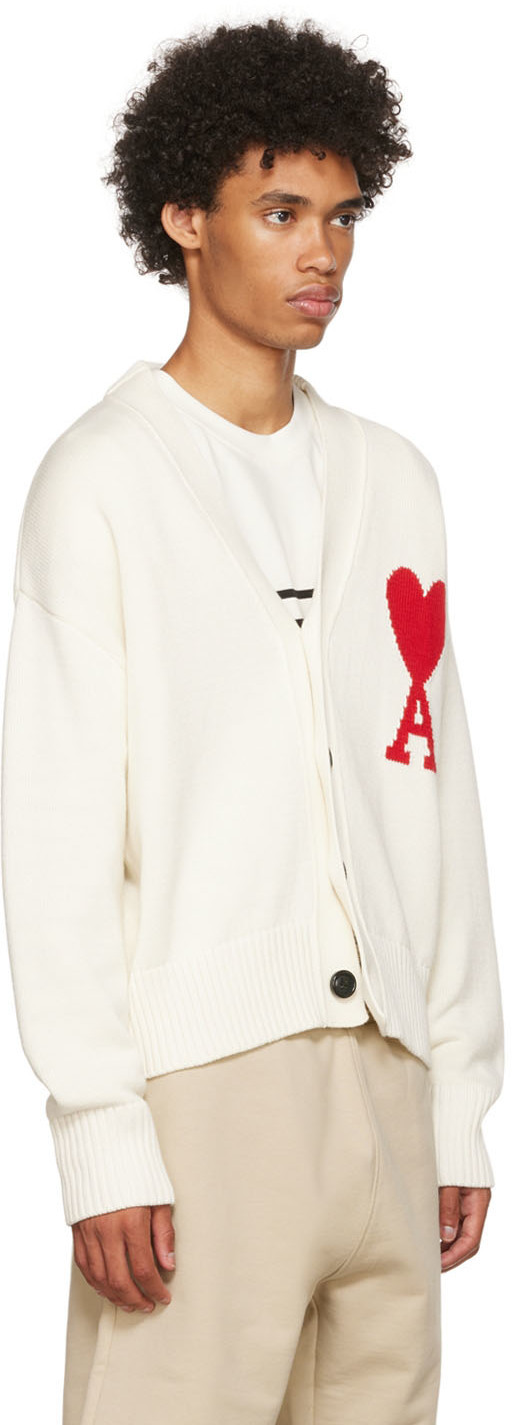 AMI Paris White Ami De Cœur Cardigan AMI