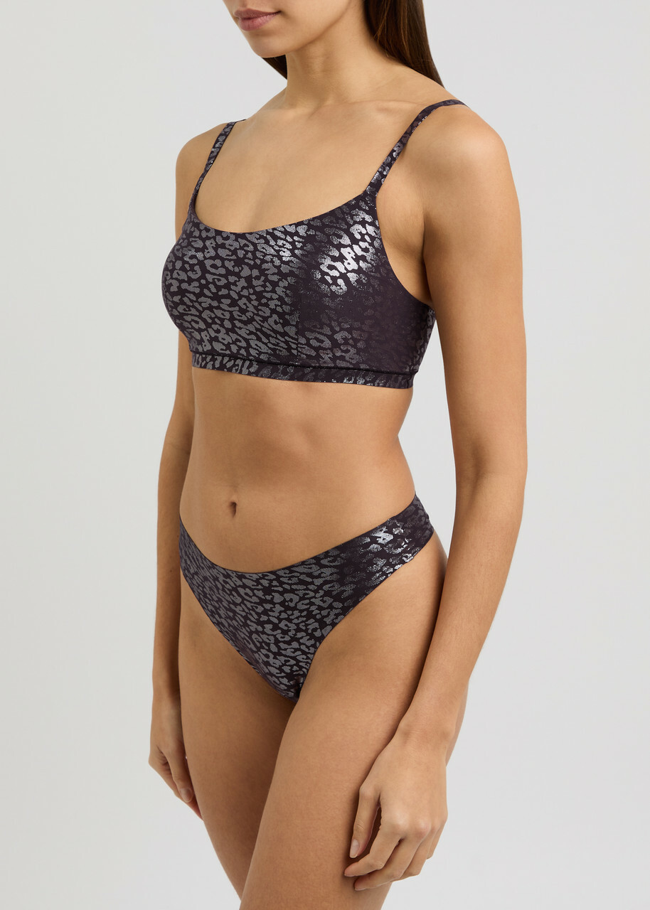 Chantelle Shimmer Leopard-jacquard Thong - Black - One Size