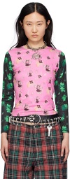 Chopova Lowena Pink Neon Swoosh Long Sleeve T-Shirt