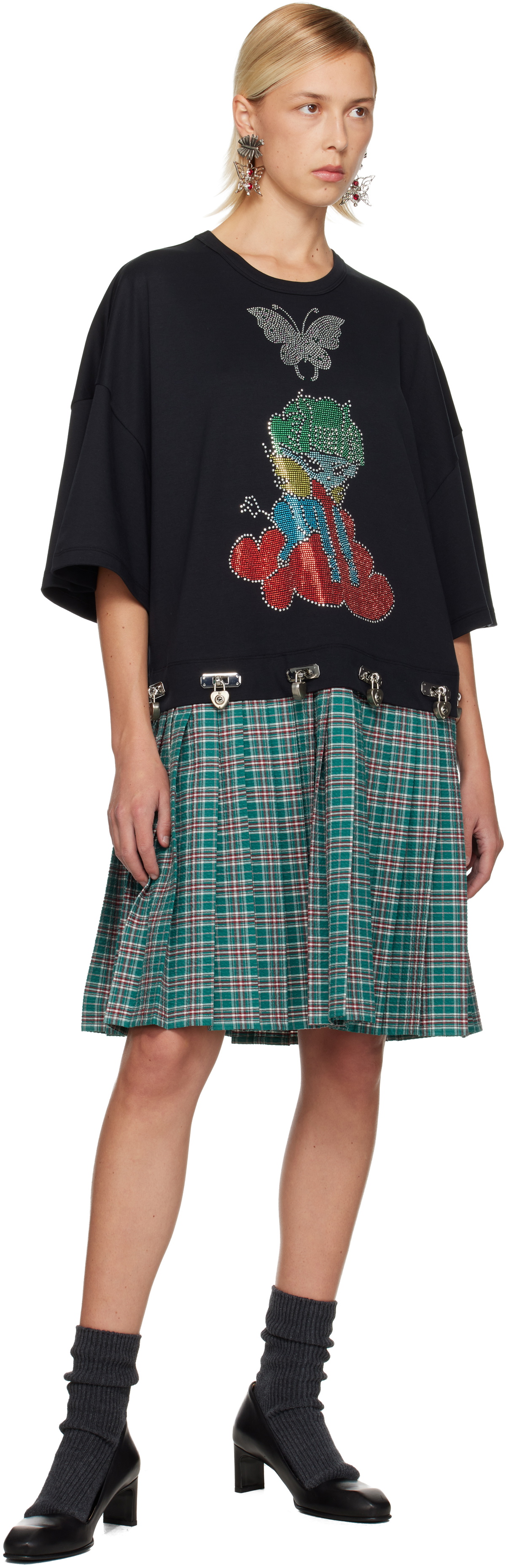 Chopova Lowena Black & Green Spaced Out T-Shirt Minidress