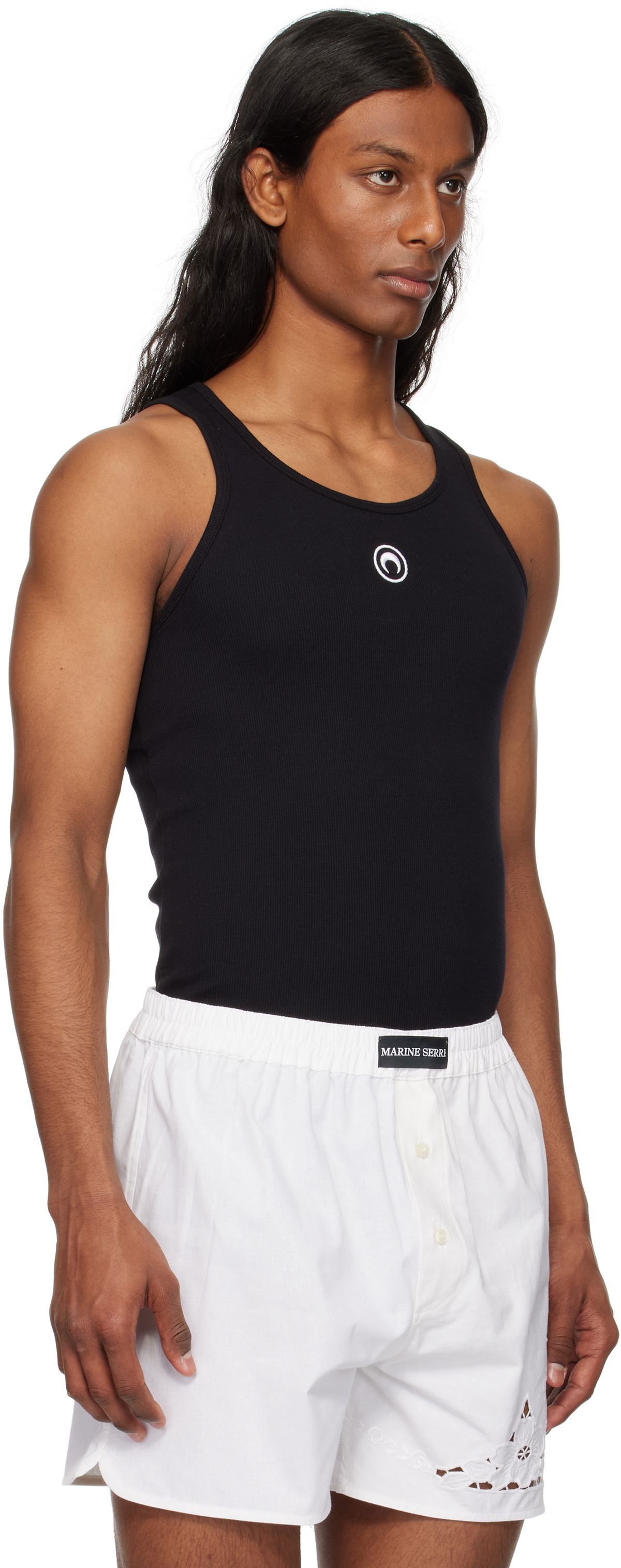 Marine Serre Black Moon Logo Ribbed Jersey Tank Top Marine Serre